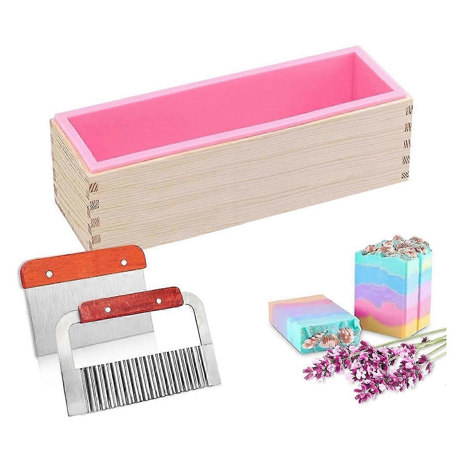 Soap Making Supplies - Flexible Rectangular Bread Mold with Wooden Box for Soap Making 47 Oz