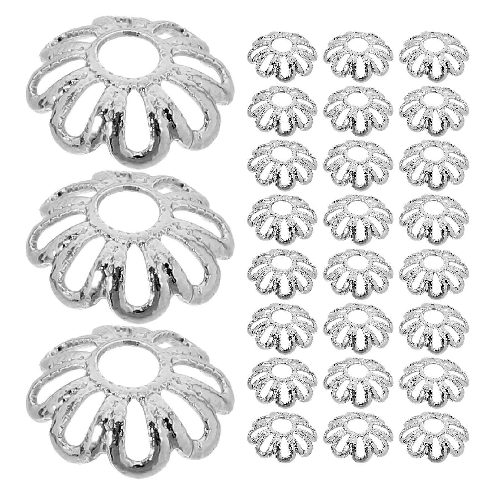 100Pcs Silver Flower Bead Caps Brass End Caps for DIY Projects