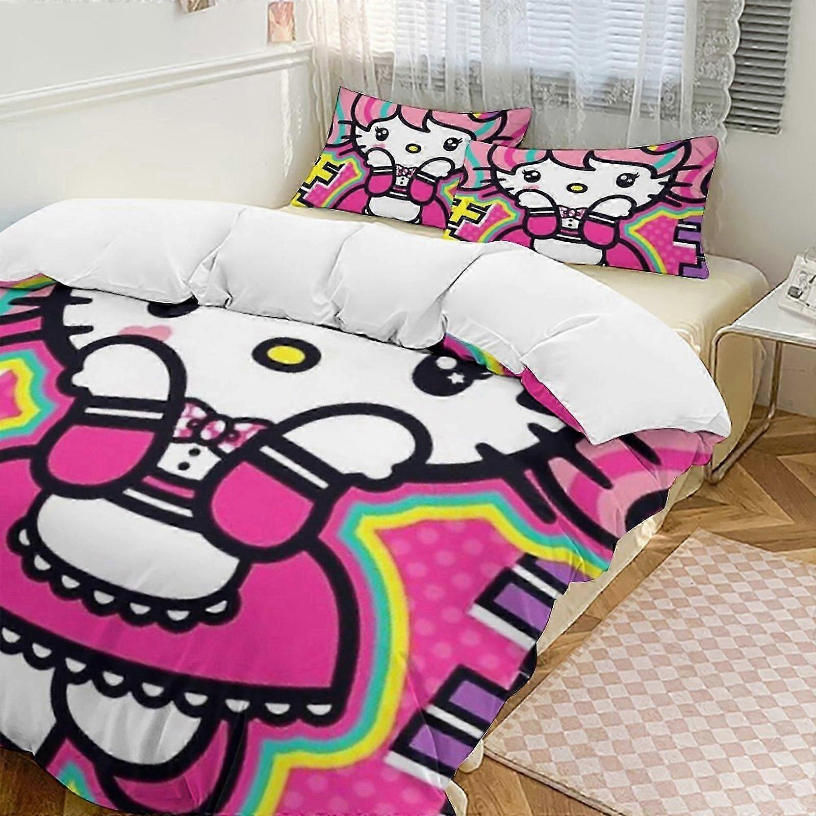 Sengetøy Hello Kitty 3-delt enkeltsengsett - Inkluderer 1 enkelt dyne og 2 putevar Sengetøy - Falmebestandig mikrofiber - Hello Kitty