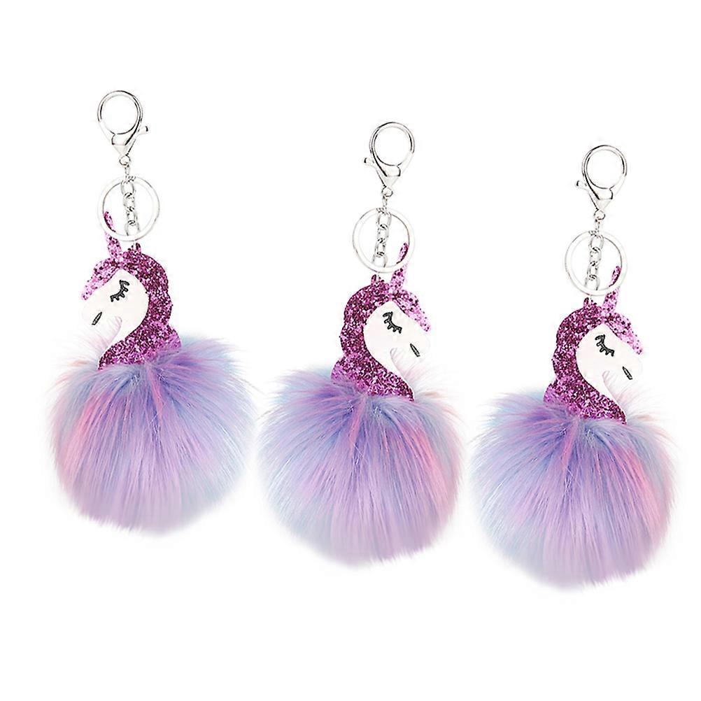 Unicorn Keyring for Key Holding 3Pcs Rosy Colorful Ball Key Chain