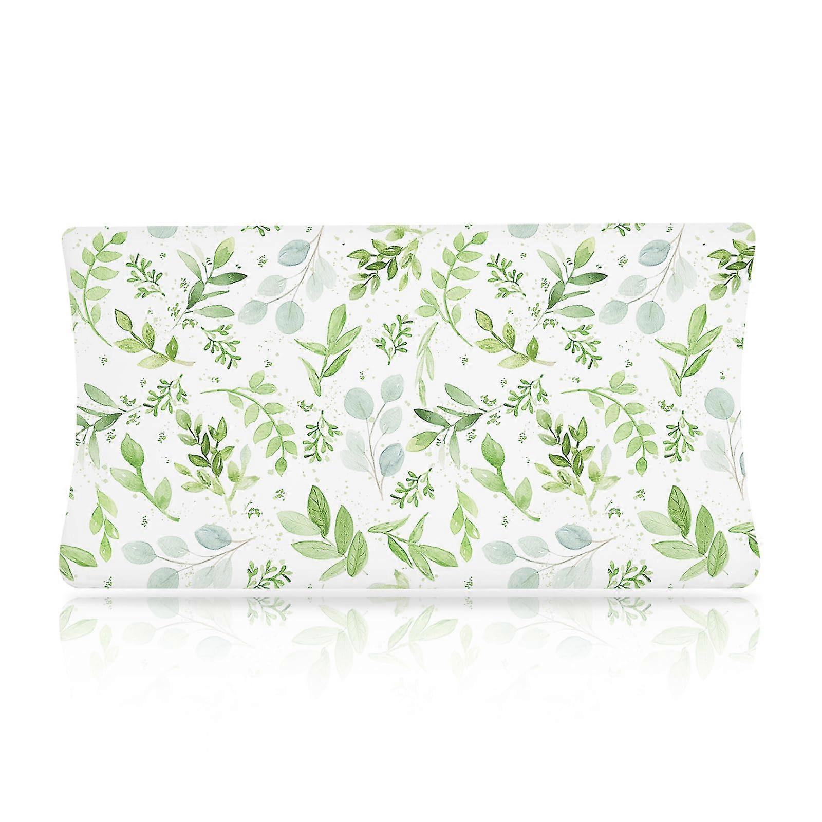 Portable Elastic Baby Changing Pad Cover Green Leaves Soft Fabric Secures to Tables Fits Standard Baby Changing Pads