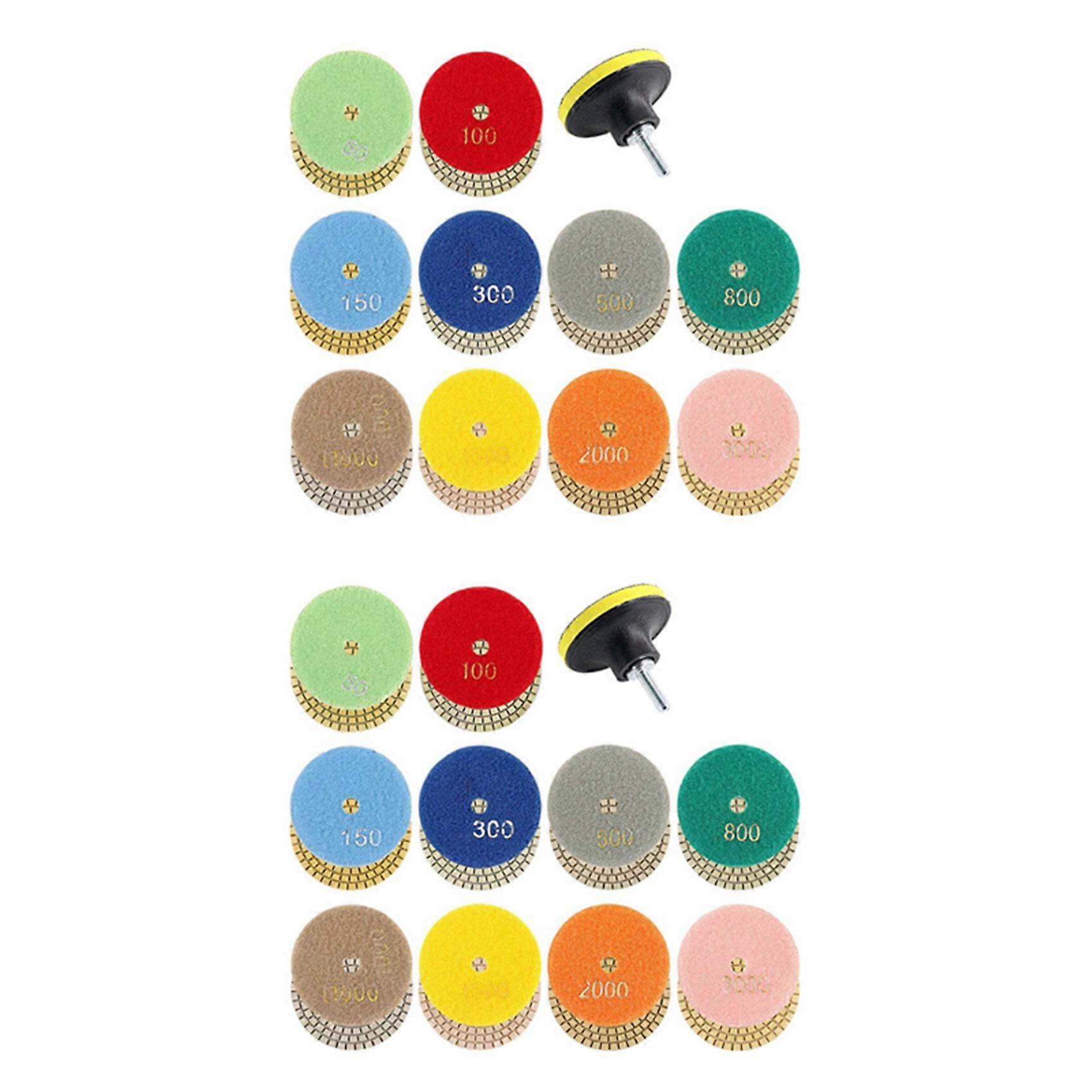 22Pcs 3Inch Wet Diamond Polishing Pads Set 50 to 3000 Grit Hook and Loop Backing Sanding for Concret