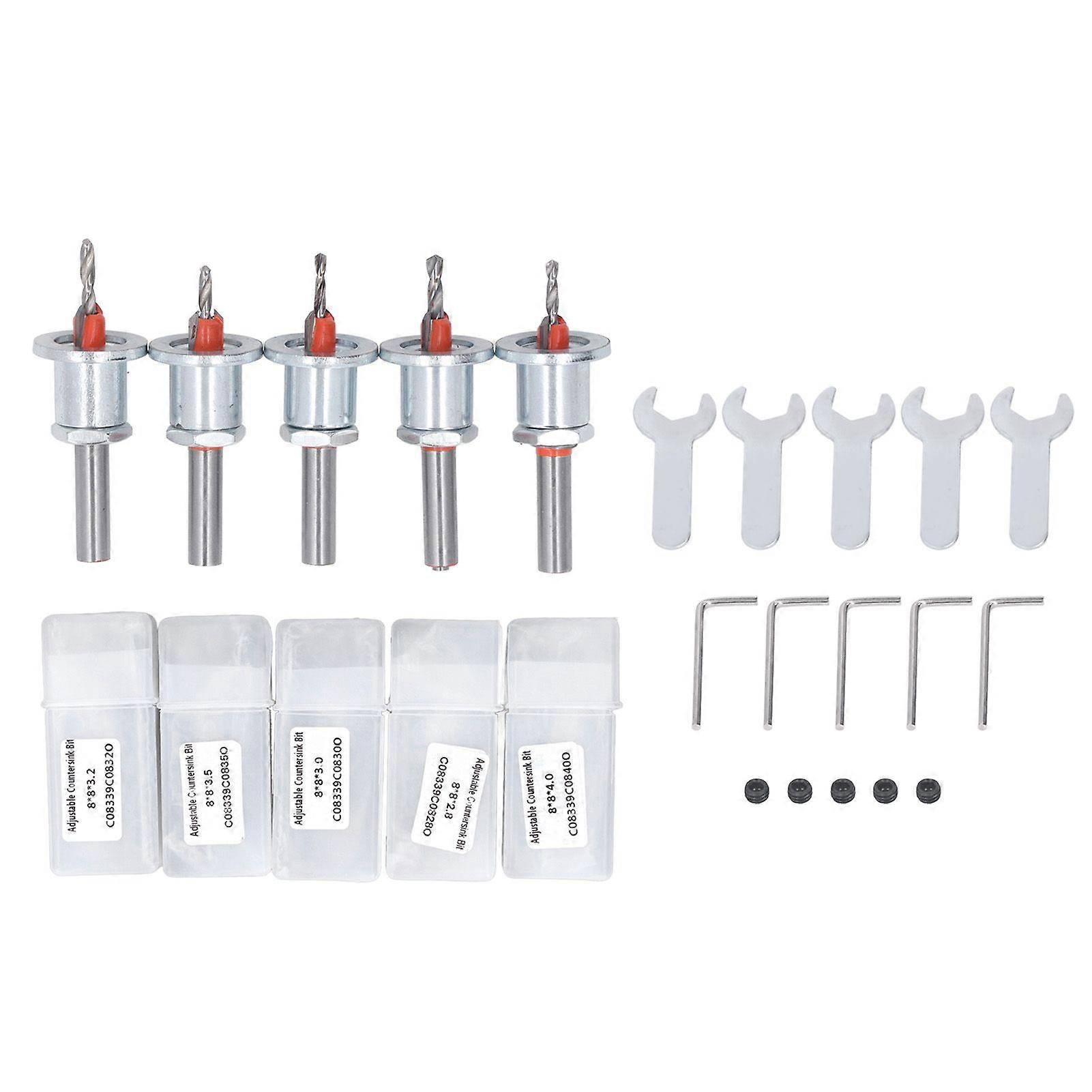 5Pcs Countersink Drill Bit Set Adjustable Replacement Combo with Case for Wood Metal Power Tool