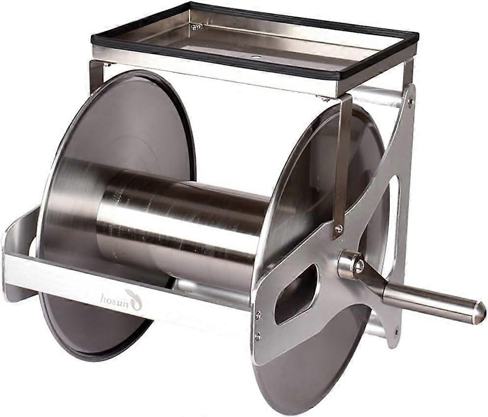 Wall Mounted Garden Hose Reel Organizer With Storage Shelf, SpaceSaving Outdoor Water Hose Holder For Easy Access