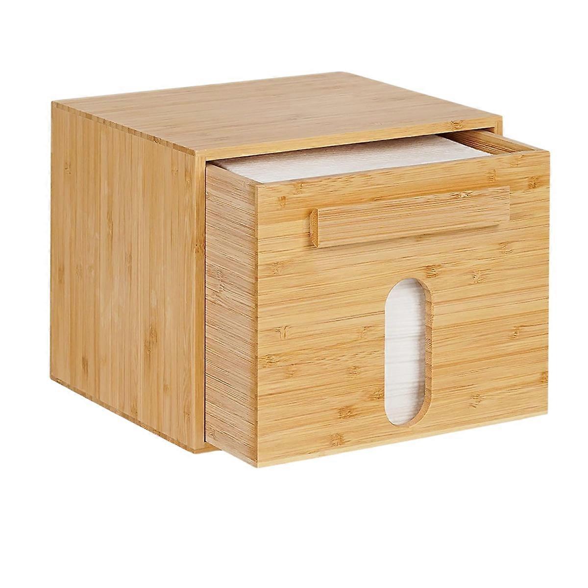 Disposable Face Towel Holder Bamboo Storage Box, Towels Container Box with Drawer, Clean Towel XL O