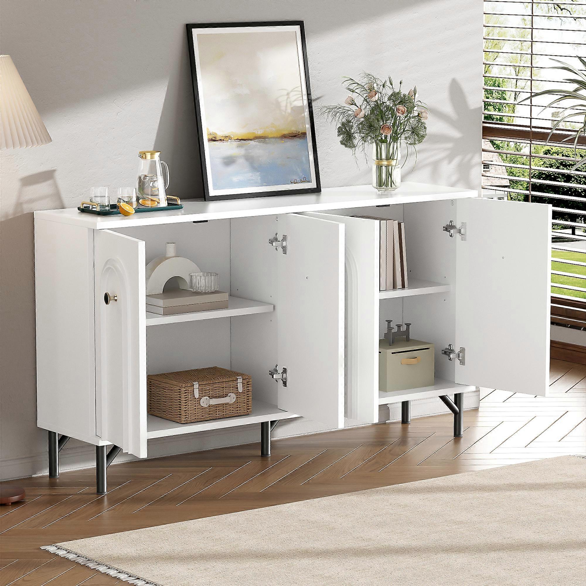 Adjustable Storage Modern White Table Arch Door Front 4 Shelves