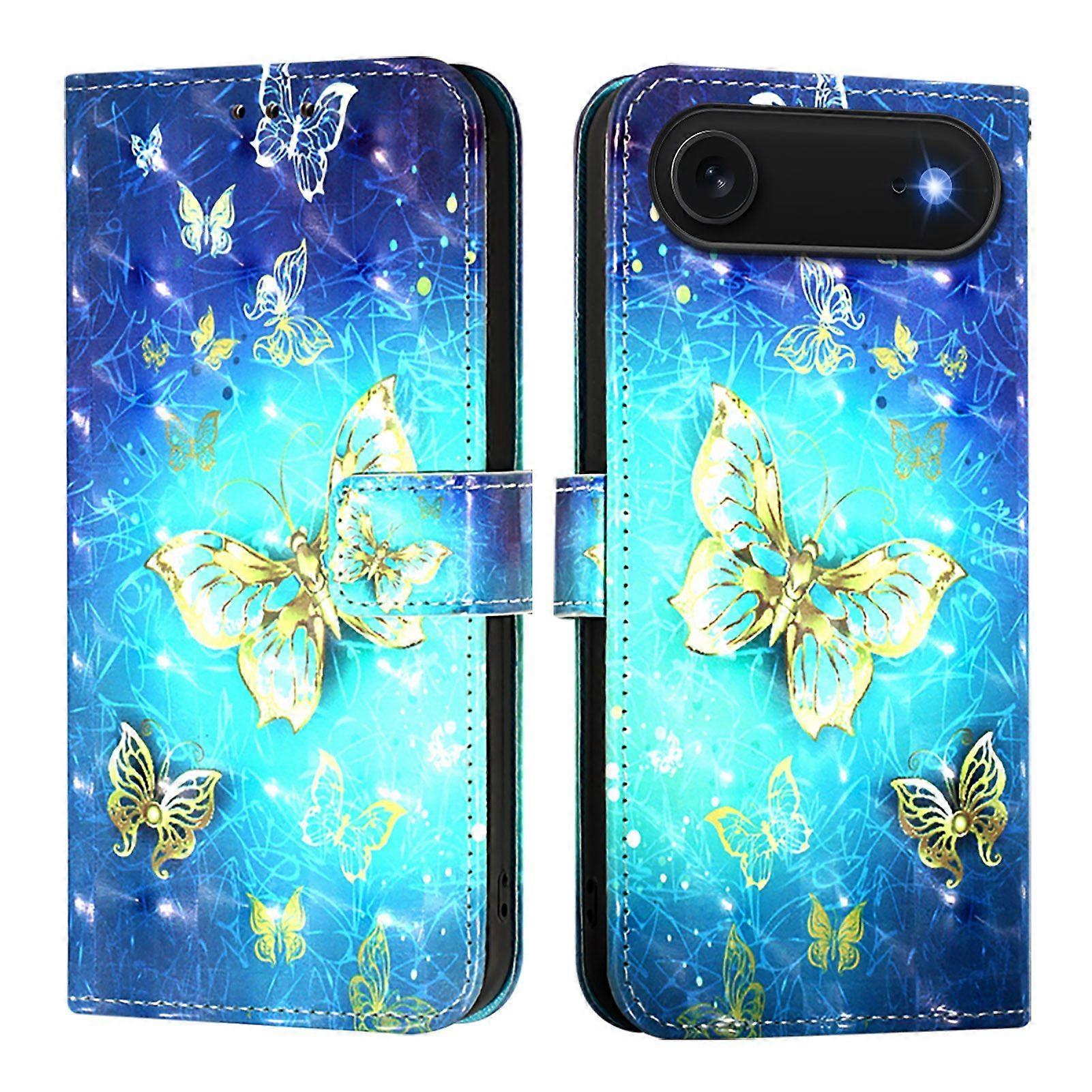 For iPhone 17 Air Leather Case Pattern Printing Wallet Stand Mobile Cover with Strap