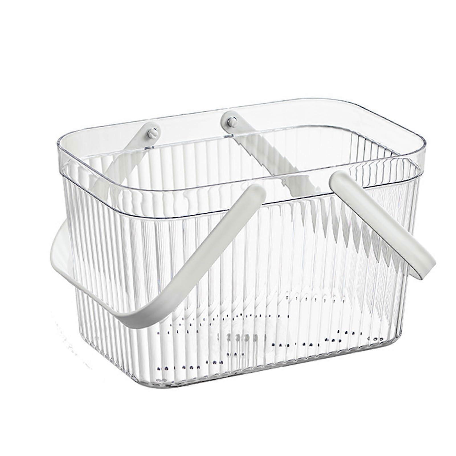 Portable Shower Caddy with Handles, Clear Bathroom Organizer Basket with Drainage Holes for Dorm and Home Use (White)