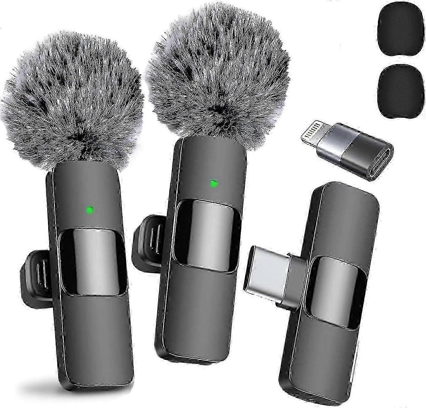 2024 Professional Wireless Lavalier Microphone 2 Pack Noise Canceling Crystal Clear Recording With Usb-c For Iphone 15 Pro Max, Ipad, Android, Live St