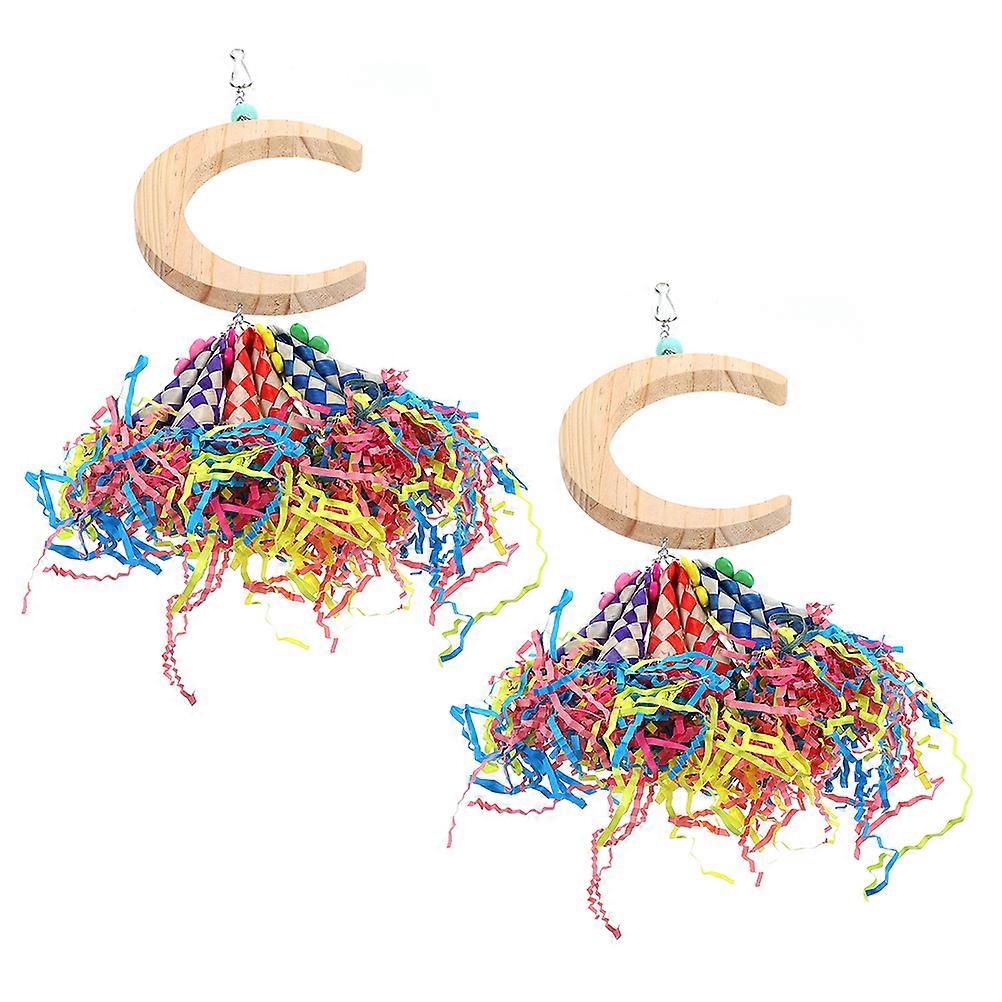 Wood Parrot Swing Toy 6 Pcs Assorted Color Durable Bird Perch For Home Atmosphere