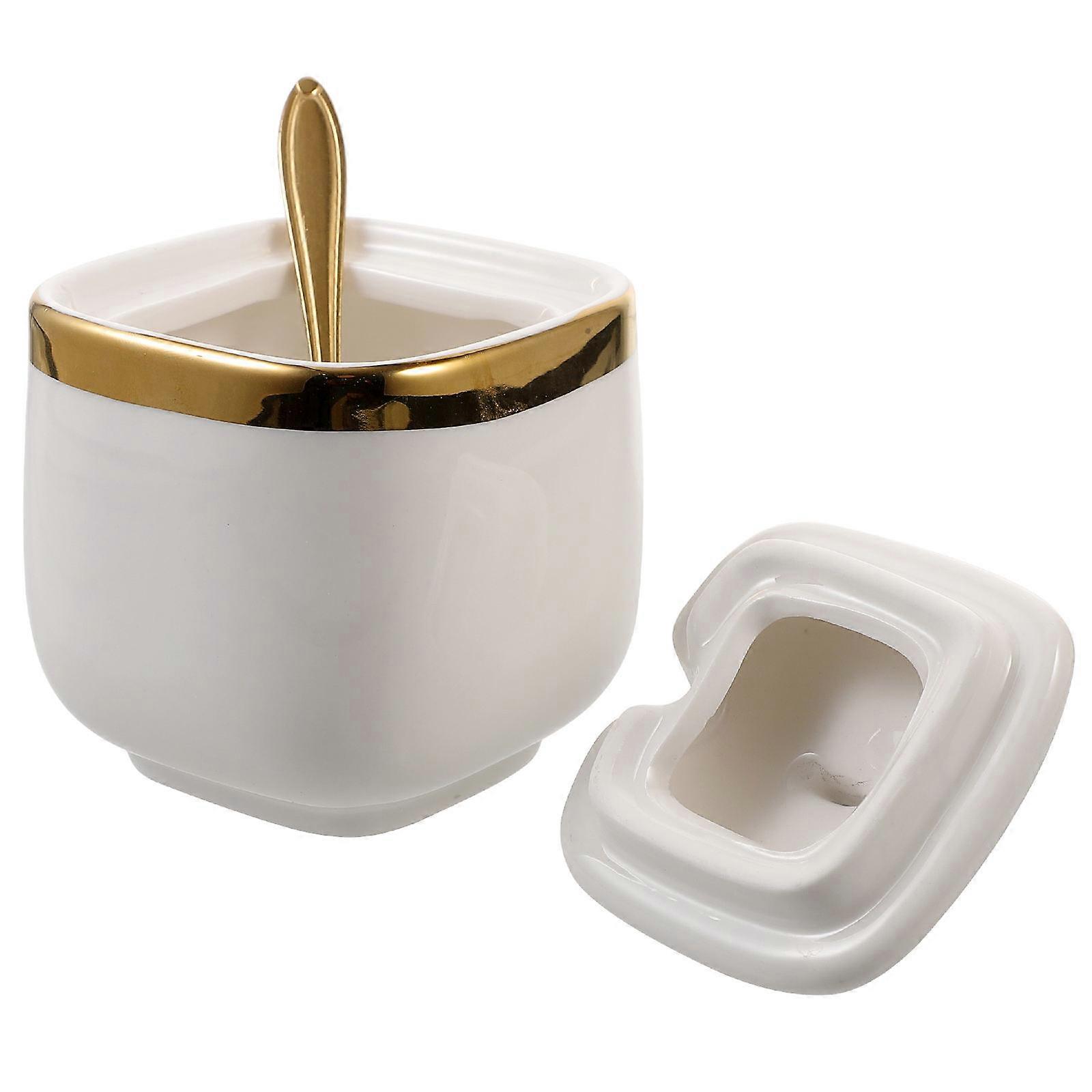 Portable Spice Container Small Storage Bottle With Spoon For Cooking White 9.00X9.00X8.00CM Seasoning Storage 1Pc