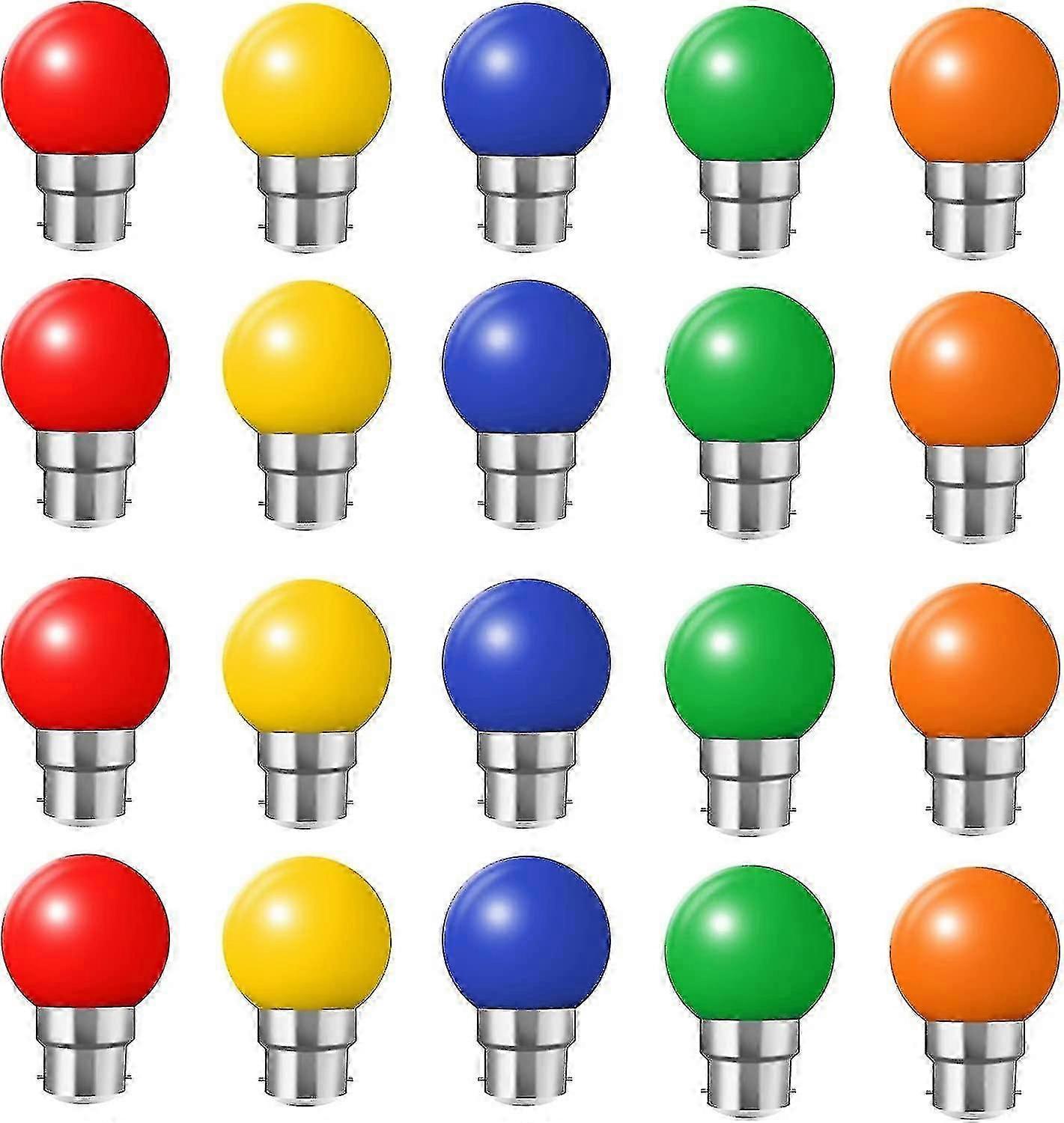 20 Pack B22 Bayonnette Ampoules LED colorées 1w G45 Ampoules Led Coloré Golf Ball Ampoule Nuit (orange Rouge Vert Bleu Jaune)