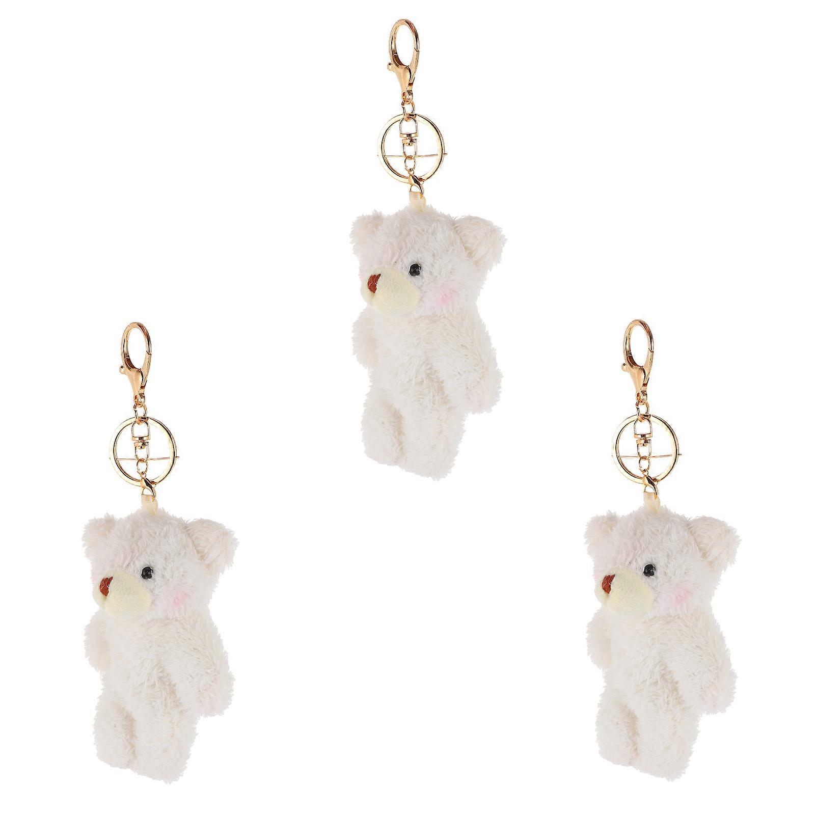 Decorative Bear Keychain Pendant Small Bear Hanging for Bag 6Pcs White