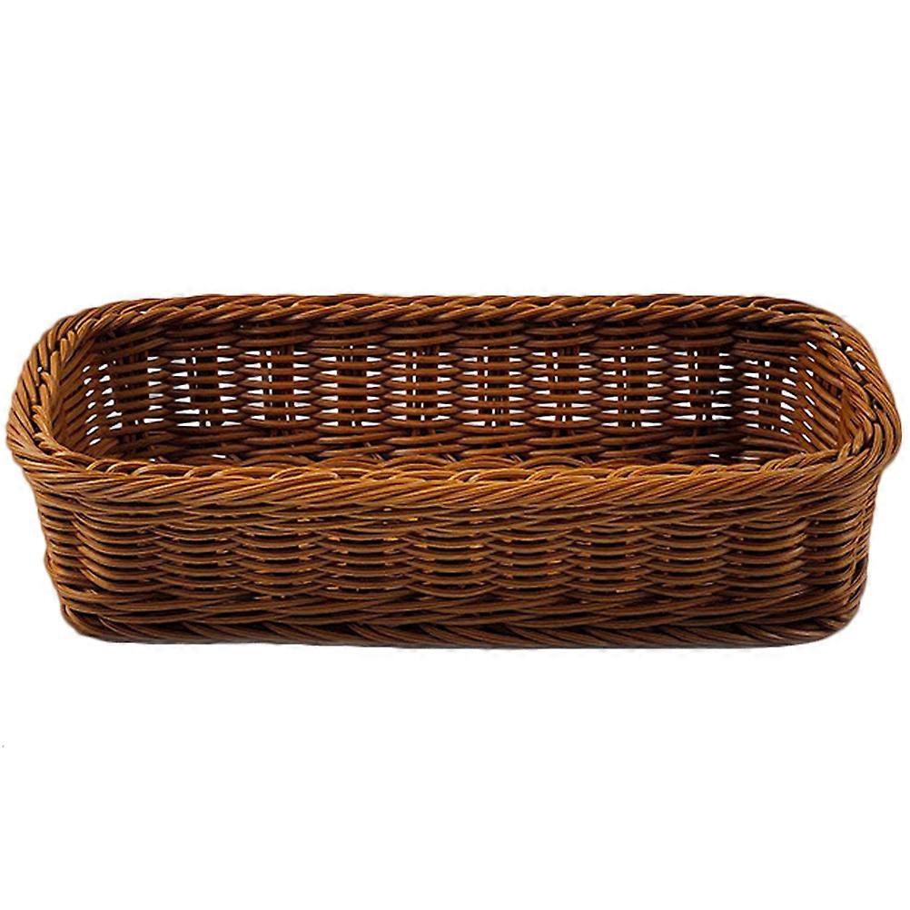 Plastic Rattan Woven Chopsticks Storage Basket for Tableware 2Pcs Brown