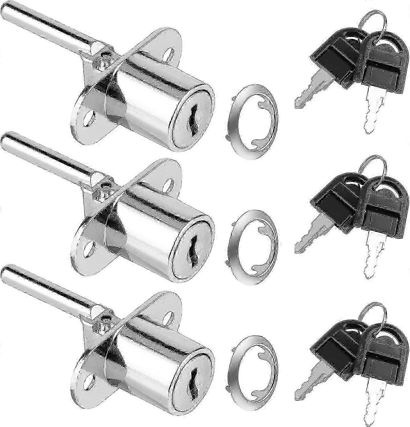 3-Piece Zinc Alloy Desk Drawer Lock Set with Keys, Silver Finish for UK Cabinets and Displays