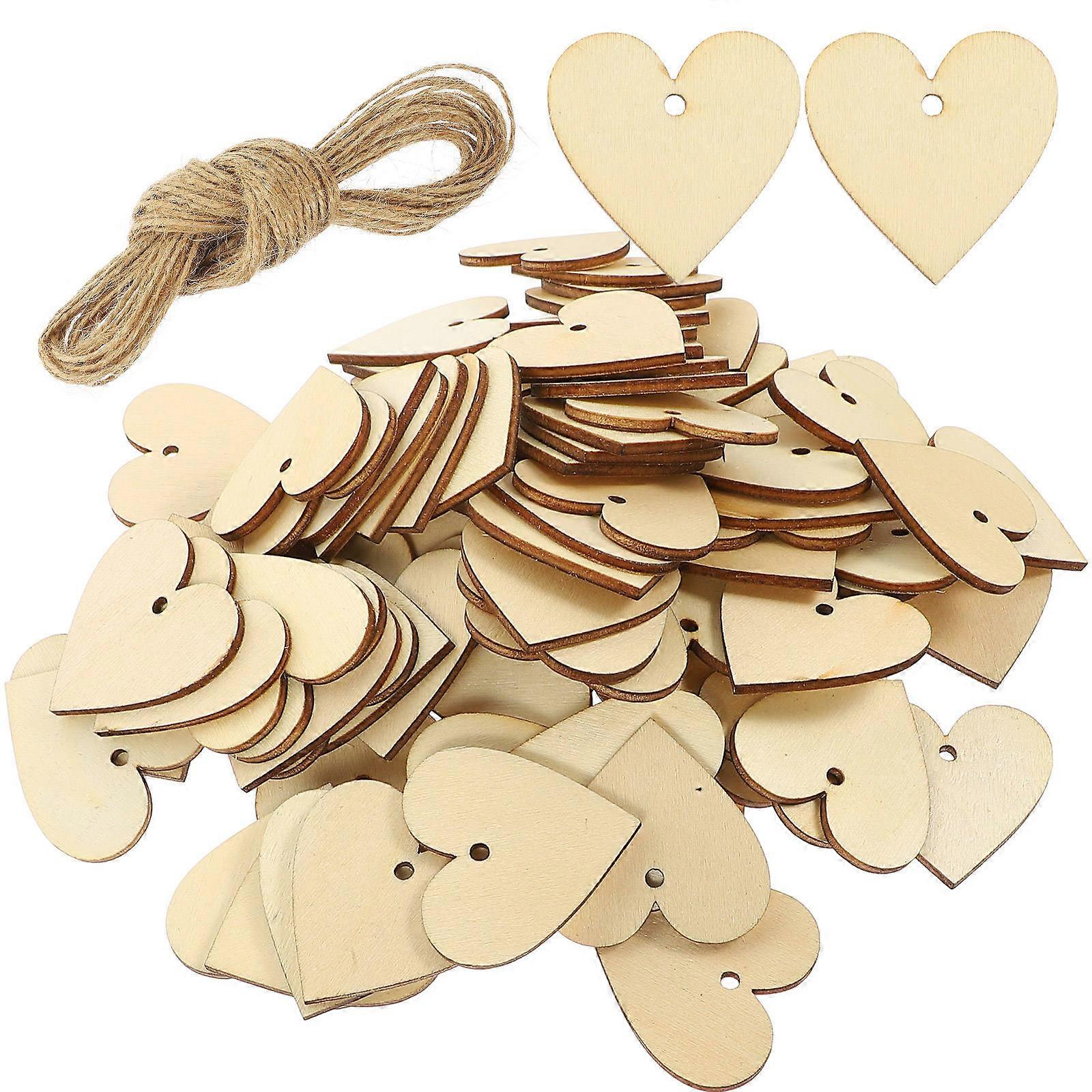 4Pcs Khaki Heart Shaped Wood Pieces Ideal For Crafting Gift Tags And DIY Projects