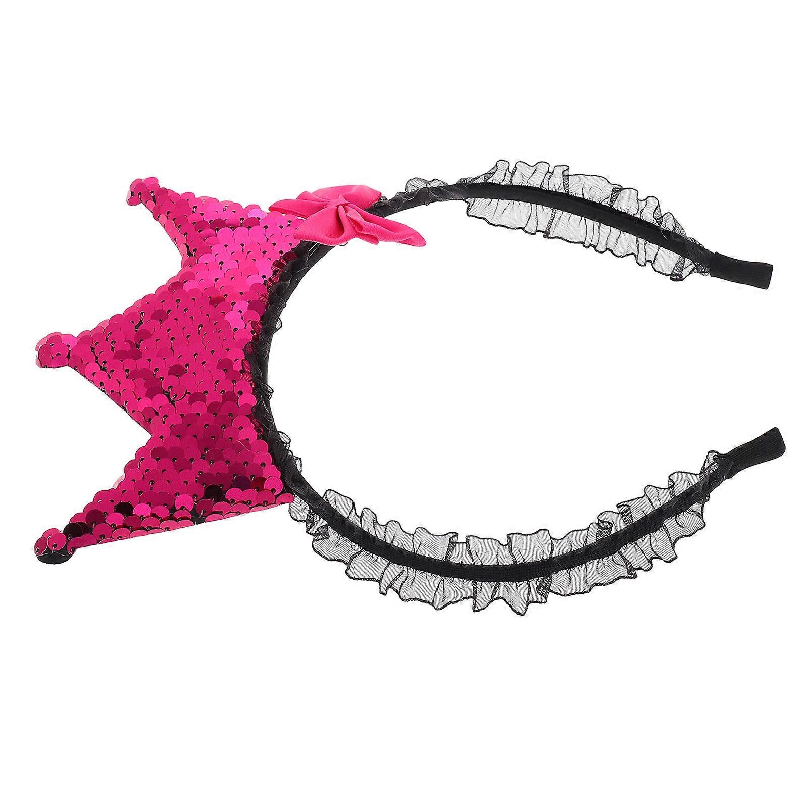 2Pcs Princess Headband for Hair with Bowknot Lace Rosy Color Fabric Material