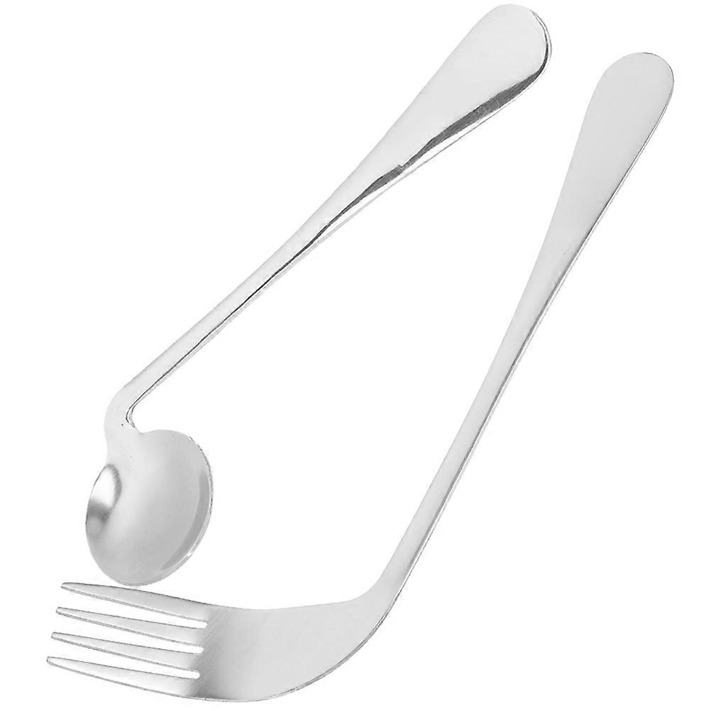 Angled Spoon Stainless Steel Self-Feeding Utensil with Curved Fork 3Sets