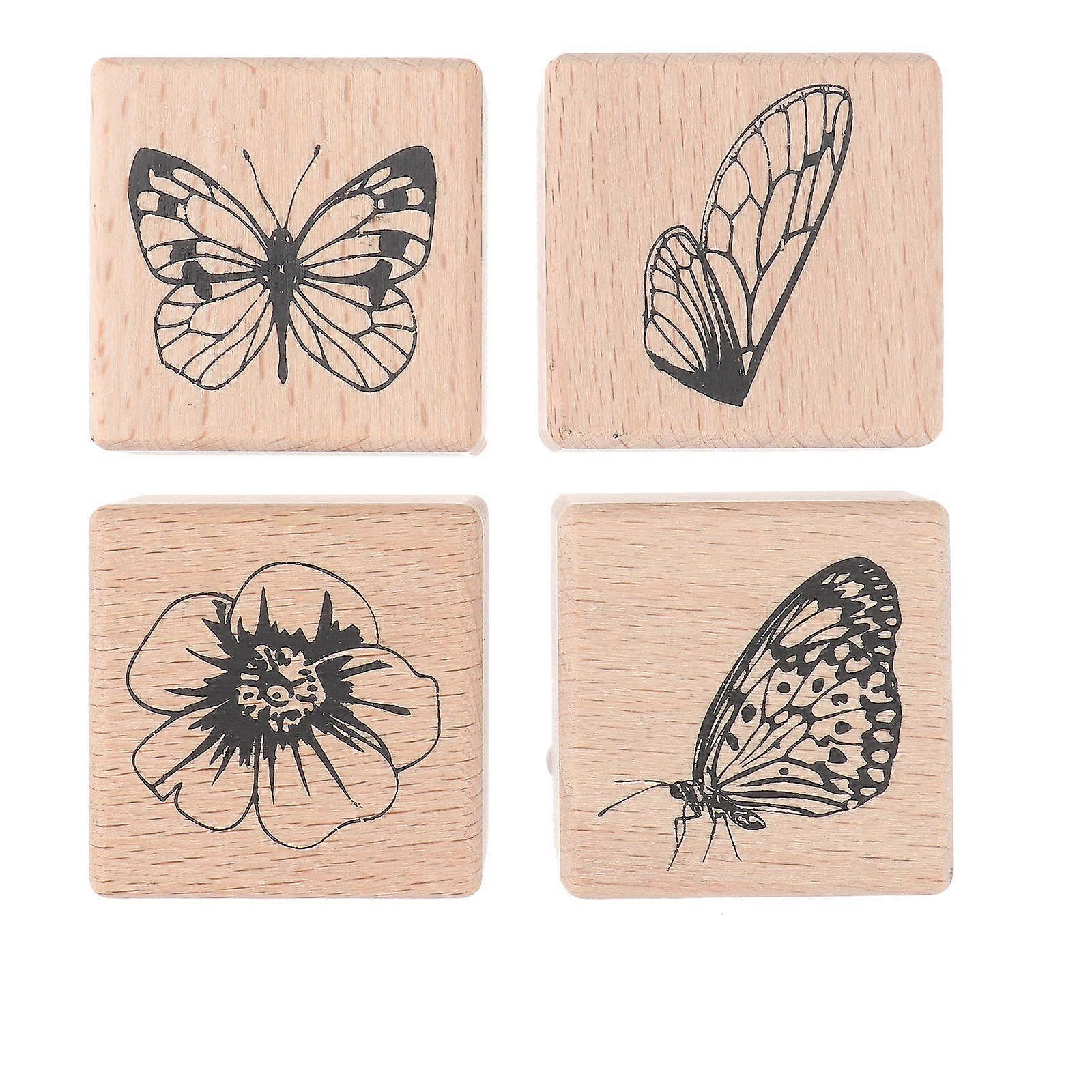 Khaki Wooden Stamp for DIY Craft with 8Pcs Multi-Species