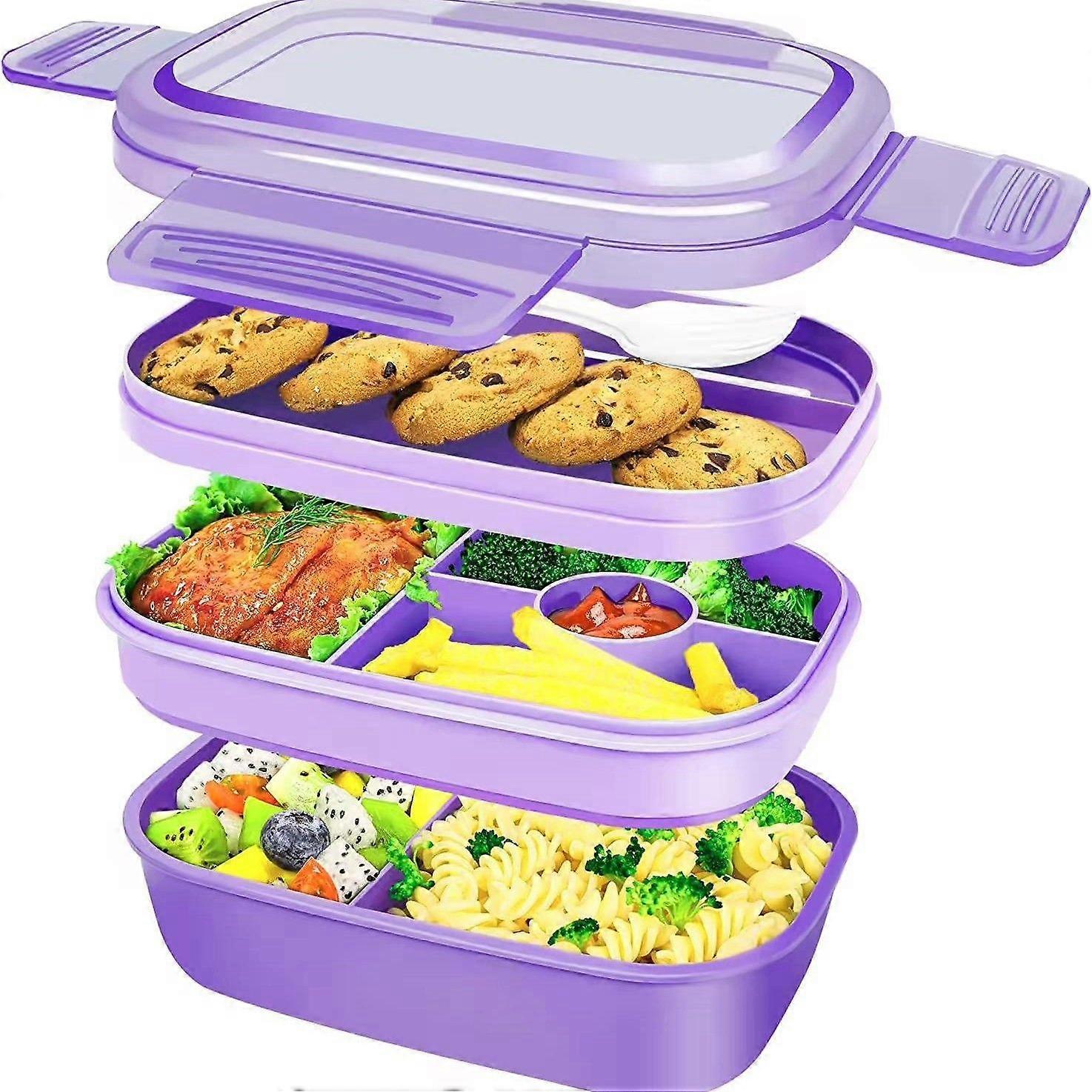 Lunch Box with Cutlery, Leak-Proof Design (Purple)