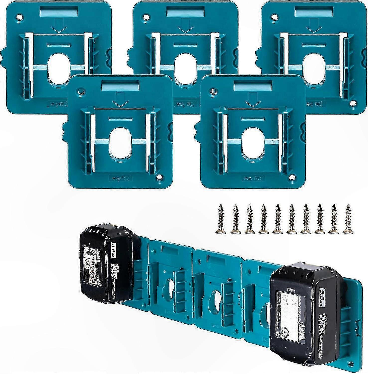 5-Pack 18V Battery Holder Mounts Dock with Screws for Cordless Power Tool Batteries