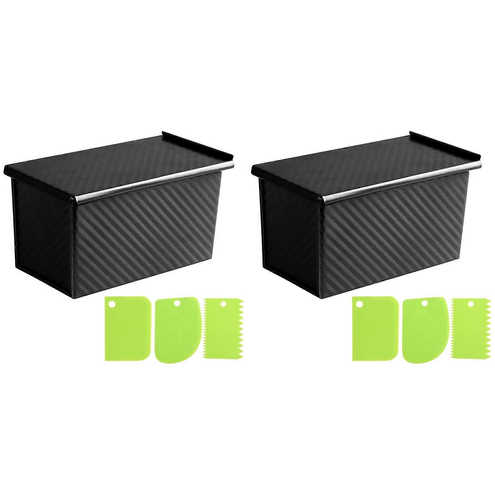 2X Bread Pans with Dough Scraper Cutter-Pullman Loaf Pan with Lid,Covered Bread Pan