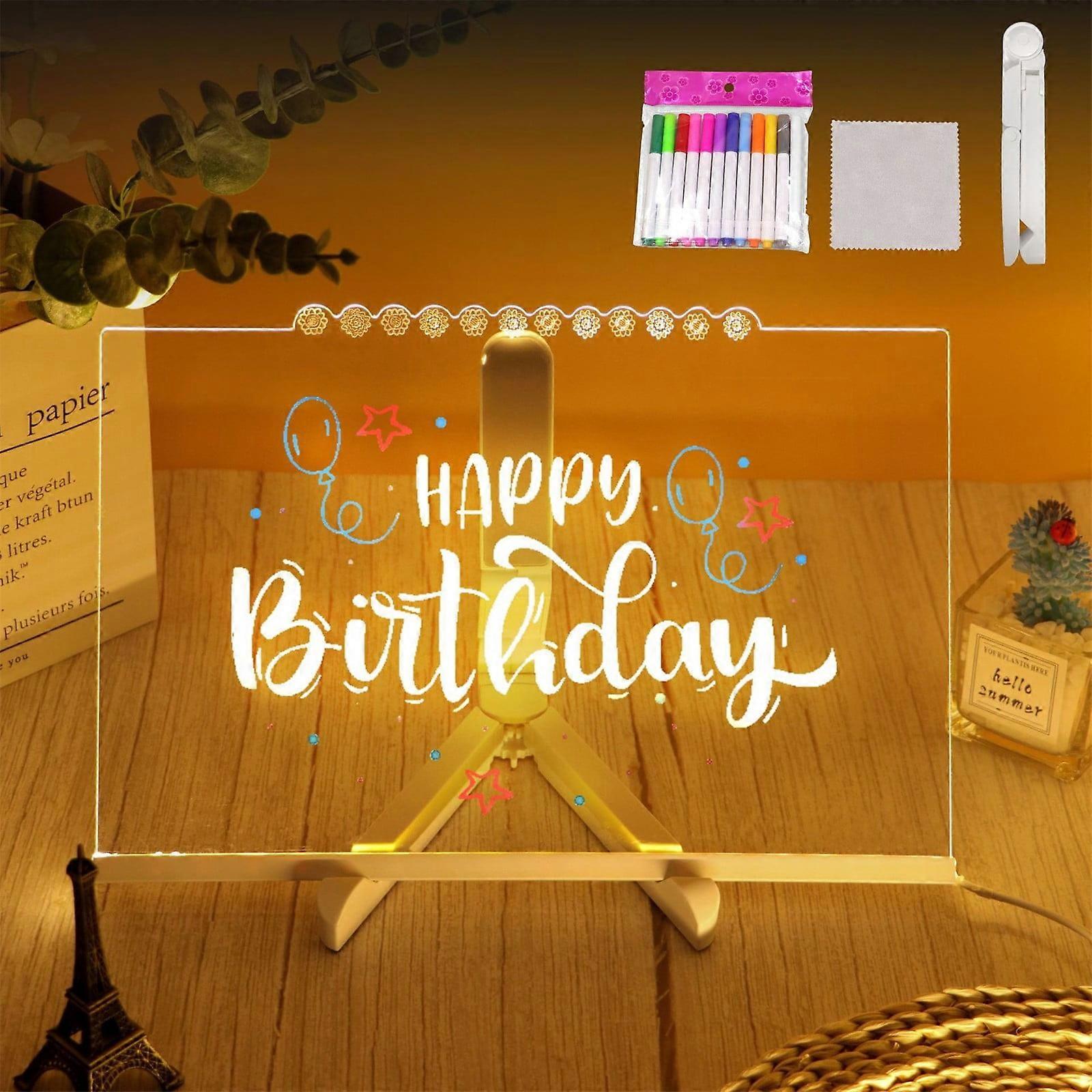 Acrylic Dry Erase Board with Light Up Stand for Desk, LED Note Board with Colors, Compatible with Office & Home Use