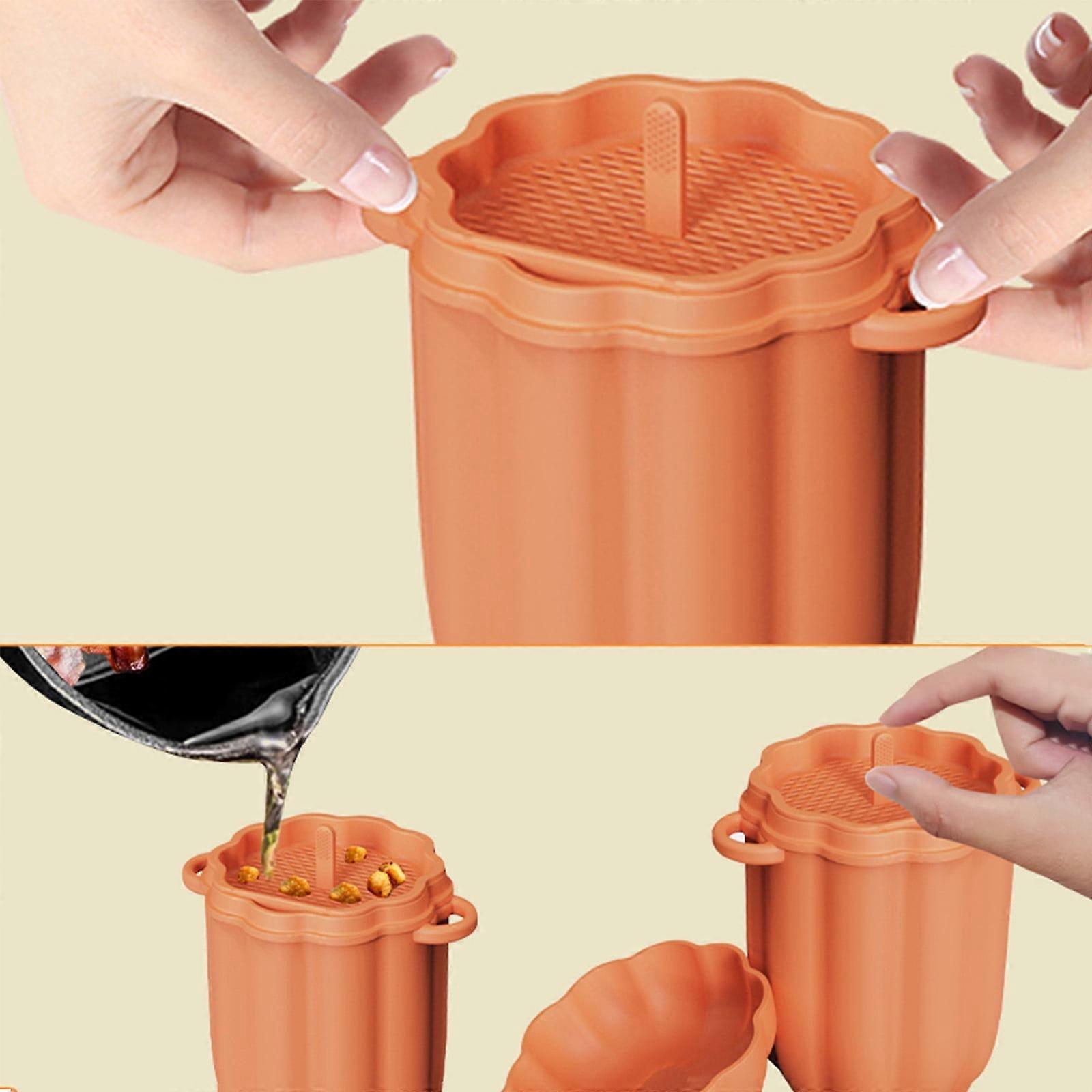 Pumpkin Shape Grease Strainer 460ml Silicone Holder, Family Friendly Kitchen Tool to Collect & Store Cooking Grease Easily, Cute Practical Container