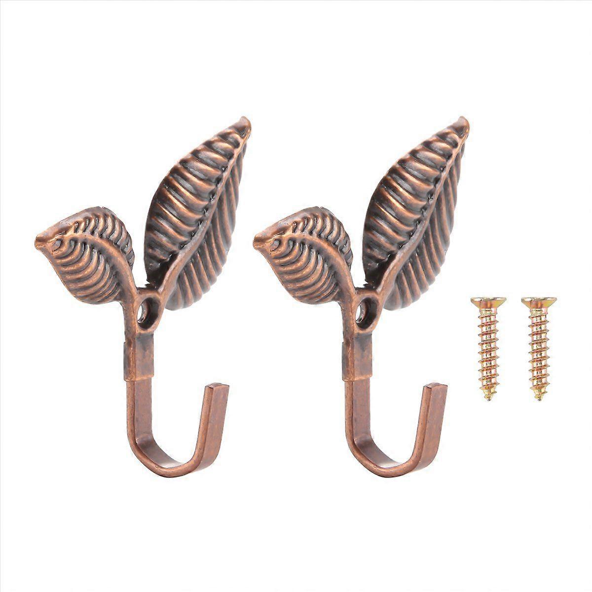 2 x Leaf Shaped Curtain Wall Hooks Home Decor, Red Bronze