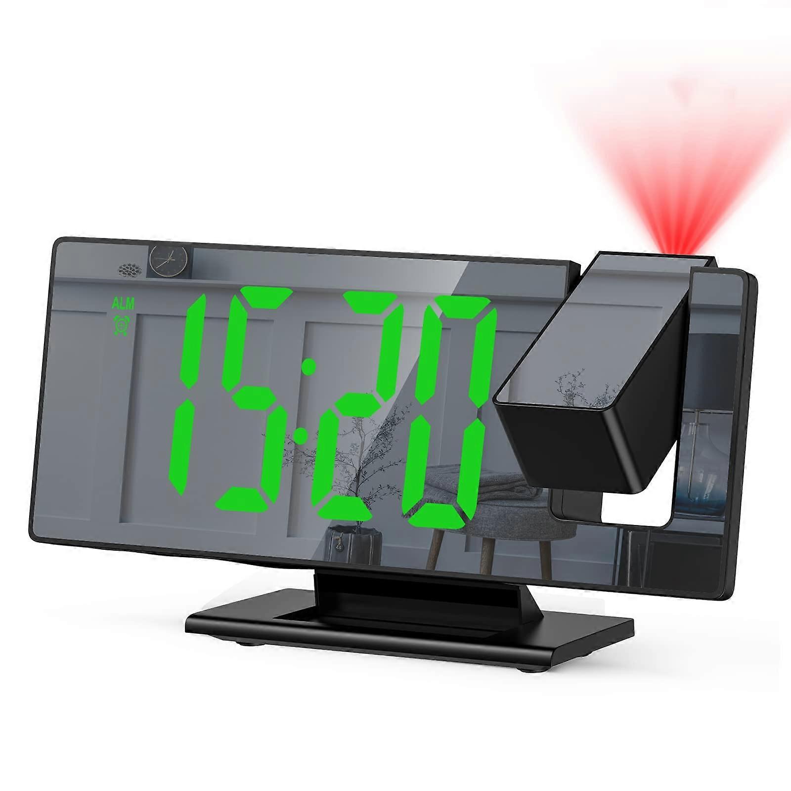 ZENGO Projection Clock, Alarm Clocks Bedside, Mirror Clock with 180° Projector, 4 Adjustable Brightness, USB Charging Port, Snooze, Ceiling Clock