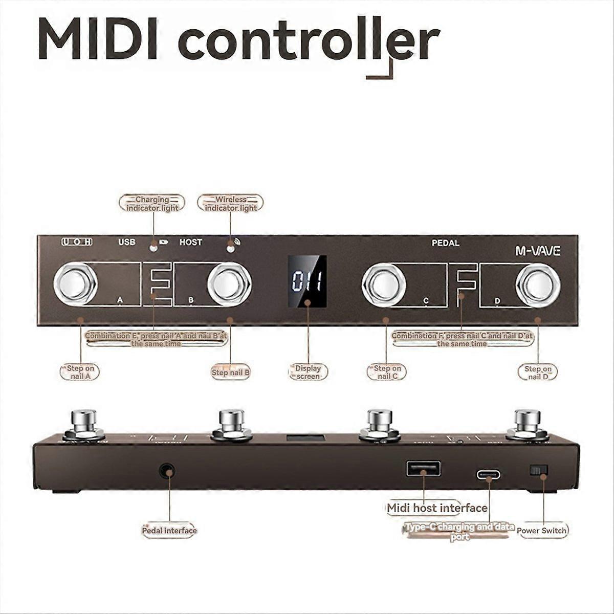 M-Vave Wireless MIDI Controller Pro Keyboard Page Turner Schwarz