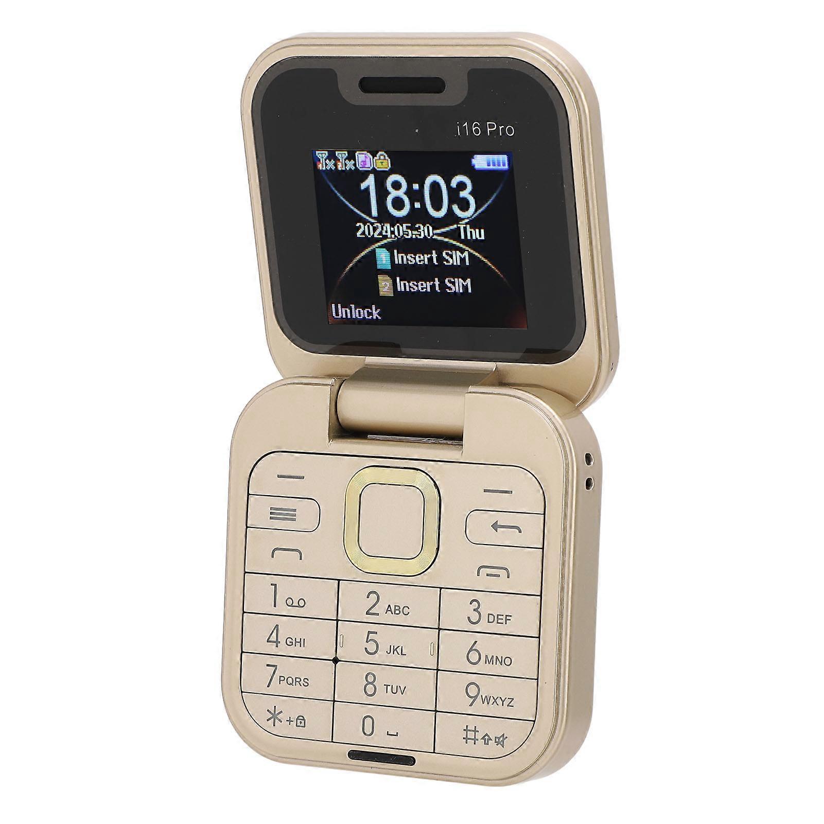 2G Flip Cell Phone for Seniors Dual SIM Big Buttons Phone with LED Flashlight HD Rear Camera FM Radio Magic Voice Blacklist Quick Dial Vibration Gold