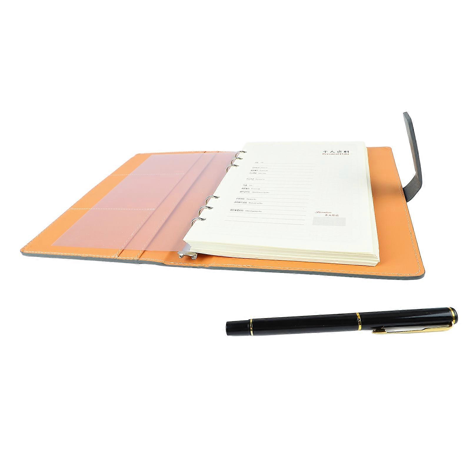 A5 Business Looseleaf Notebook Black Grey Stitching PU Color Changing Leather Surface Notebook with Pen for School Work 