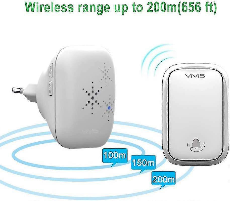 25-26 Wireless Self-powered Doorbell No Battery Required, Range Up To 200m, 38 Ringtones, 3 Volume Levels, Easy To Install (white)