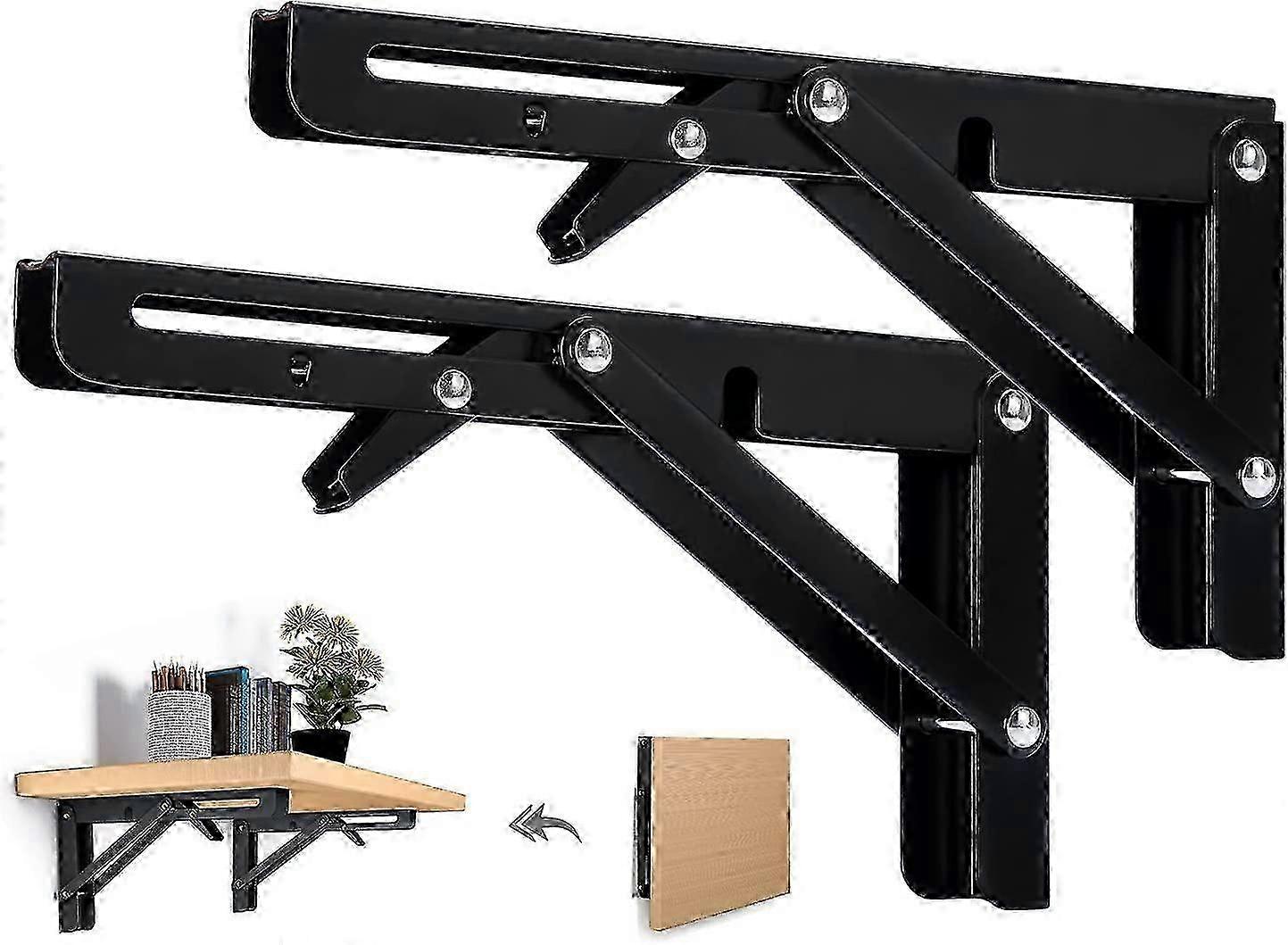 Improved 2-Pack 300mm Heavy Duty Folding Shelf Brackets for Wall & Table Use - 60kg Load Capacity Black Console Brackets