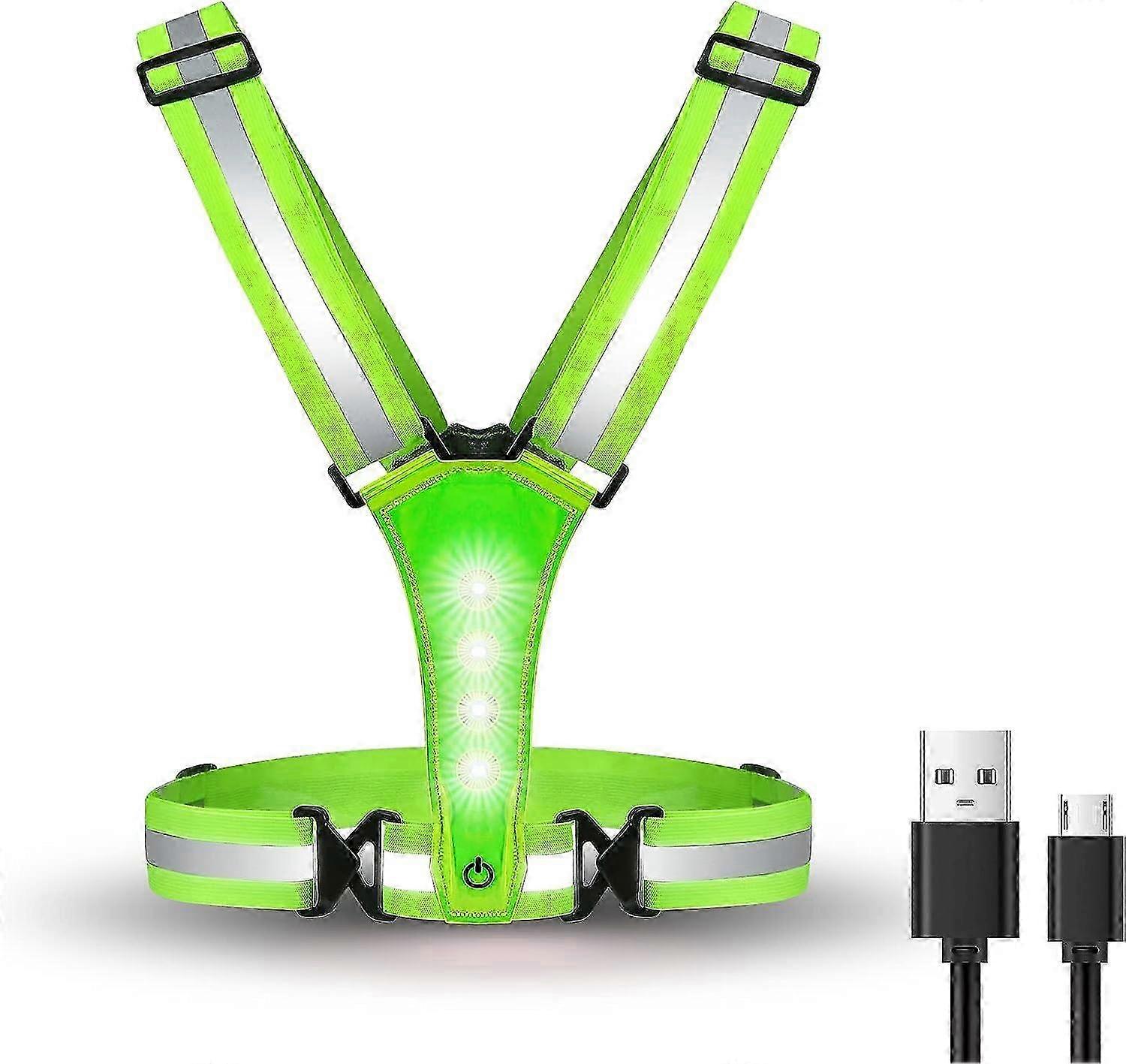 LED Running Vest, Elastic Adjustable Reflective Safety Vest with 2 Strips for Cycling and Motorcycling