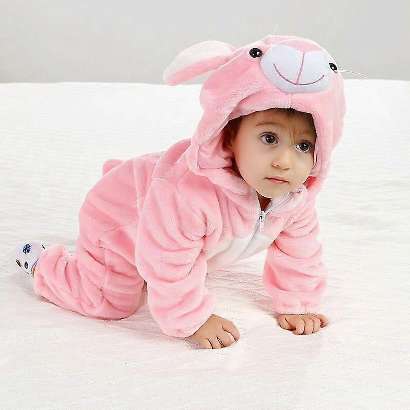 Flannel Romper Set Warm Pyjama Set Cartoon-Print Zip-Up Pajama Set