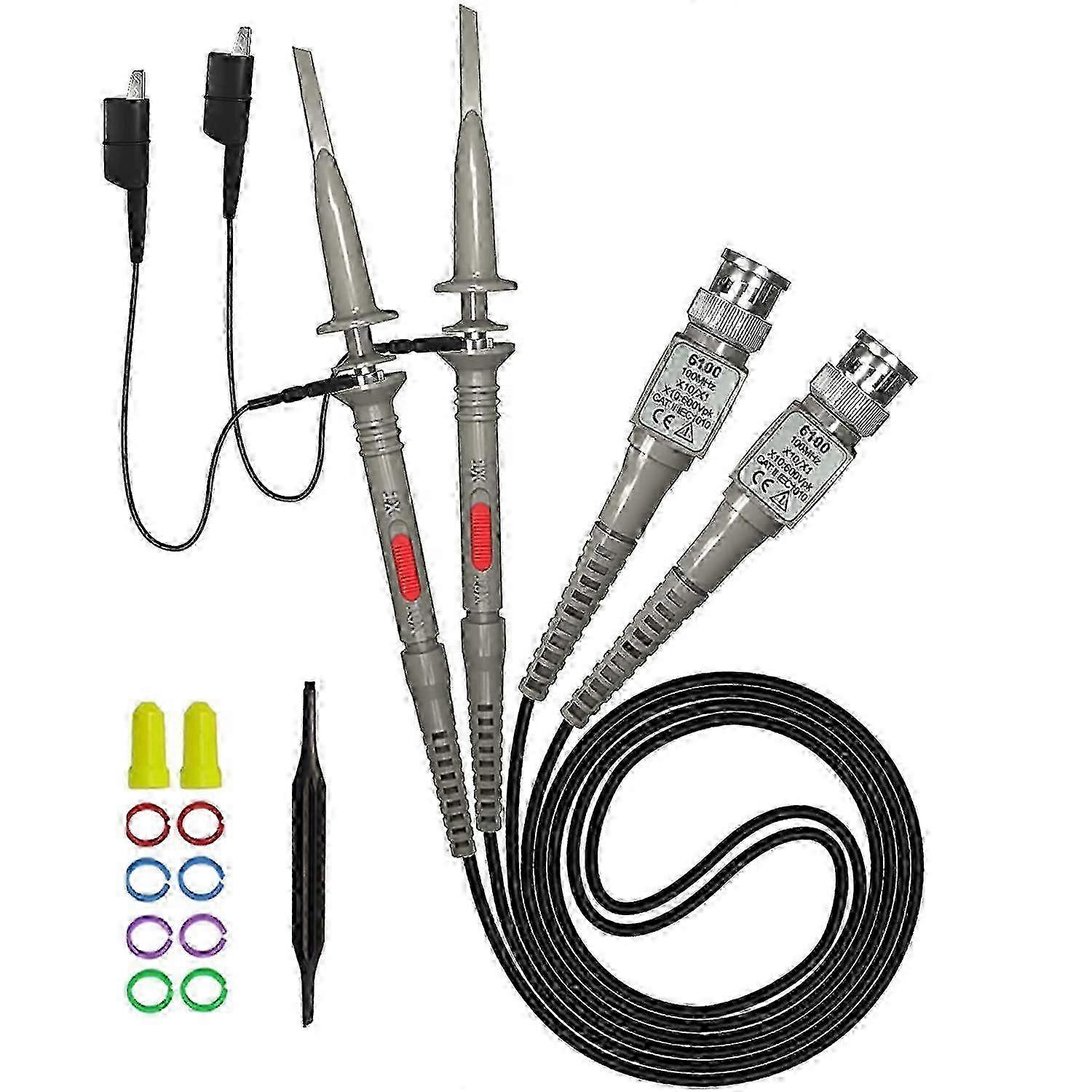 2 Piece Universal Clamp Probes for 100 MHz Oscilloscope with 1X 10X Accessory Kit