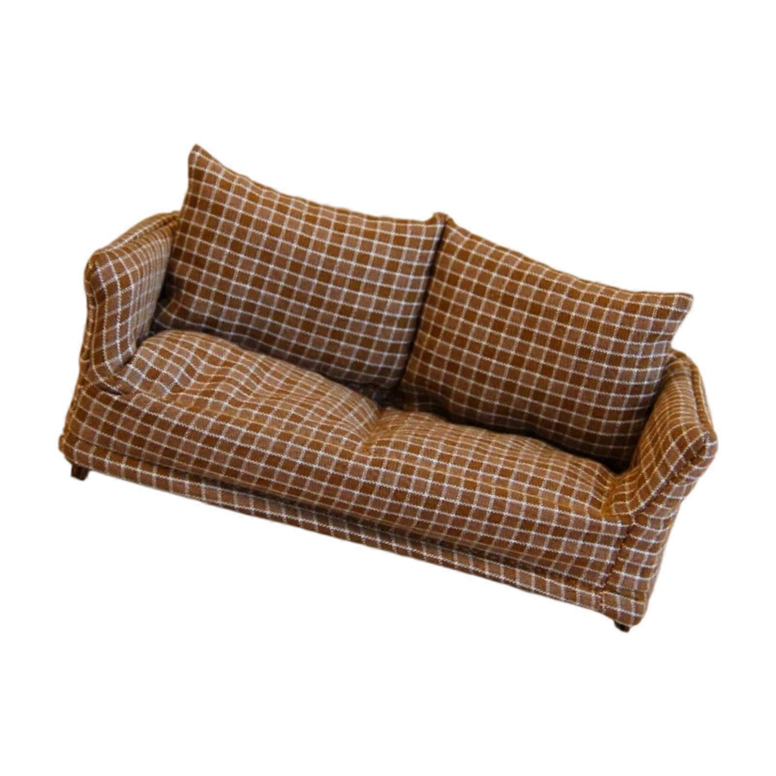 Realistic Model house Sofa 1 12 Scale Miniature Furniture With Soft Detachable Pillow For Creative Displays  coffee
