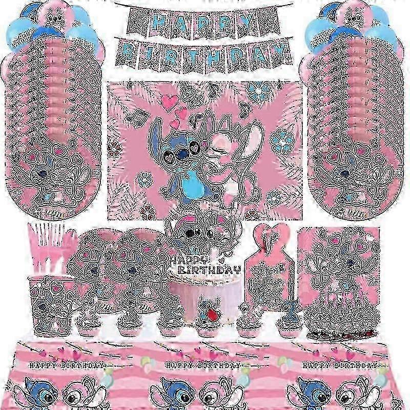 w Pink Stitch Birthday Party Decoration Lilo And Stitch Theme Tableware Angel Balloon Plates Cups Supplies For Kids Girls Safe and Top Q