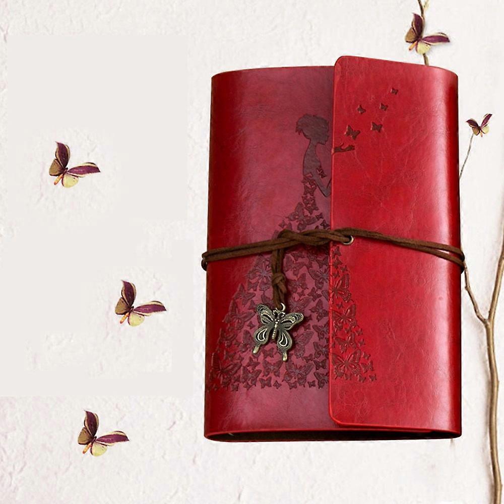 Retro Kraft Paper Strap Notebook Portable, Korean Creative Butterfly Diary, Red Classic Gift - Compatible with Note-Taking