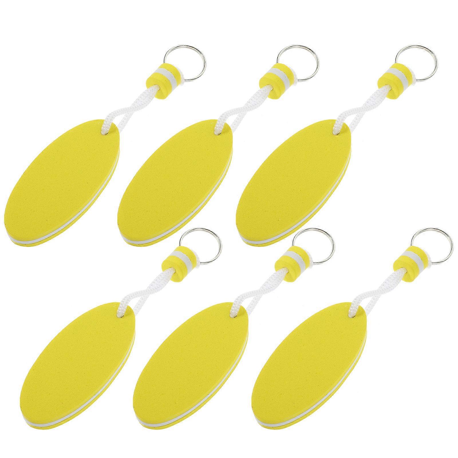 Oval Shape Floating Key Rings 6Pcs Water Sports Keychains Prevent Keys from Dropping Yellow EVA