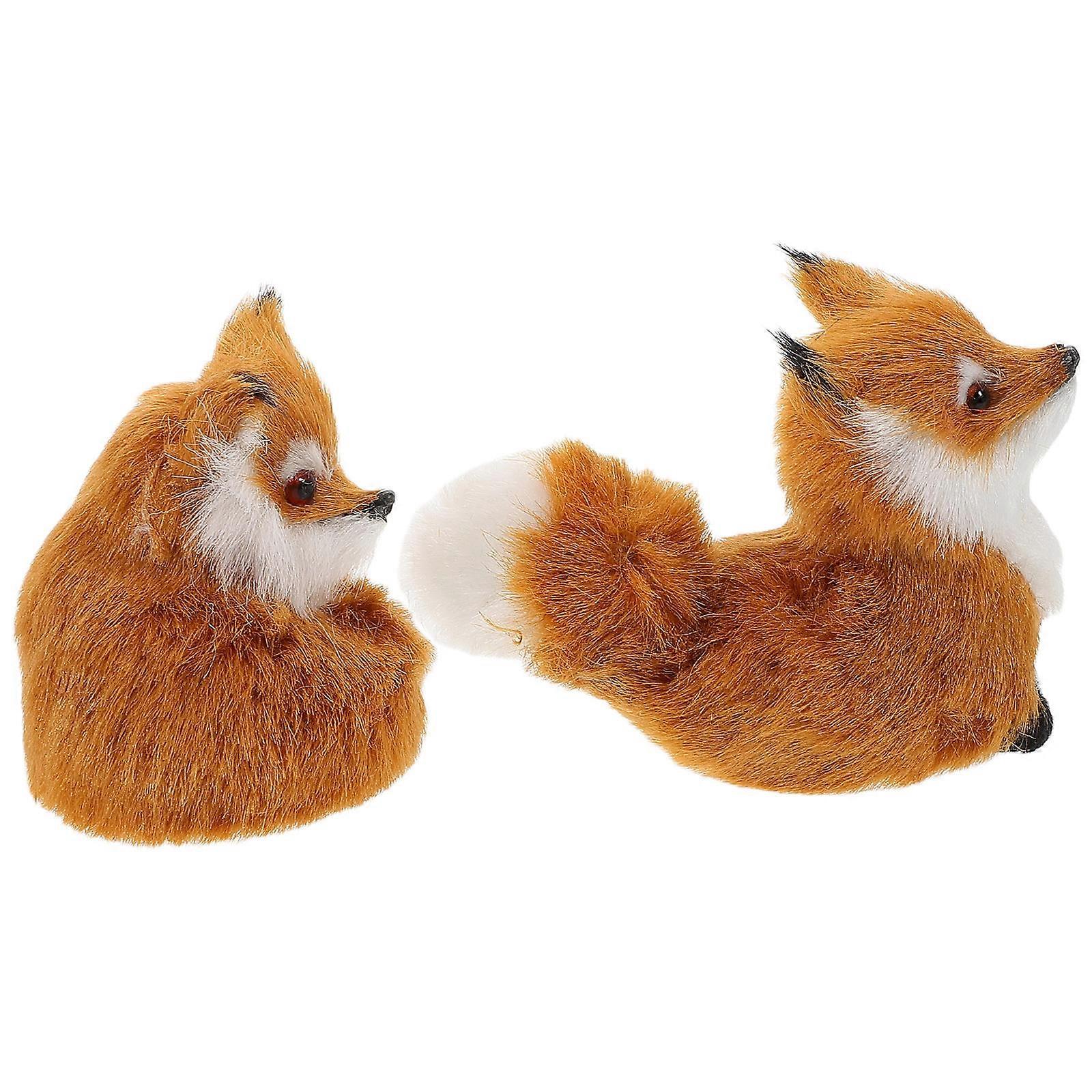 Mini Simulation Fox Toy Fox Plush Figure for Decoration 2Pcs