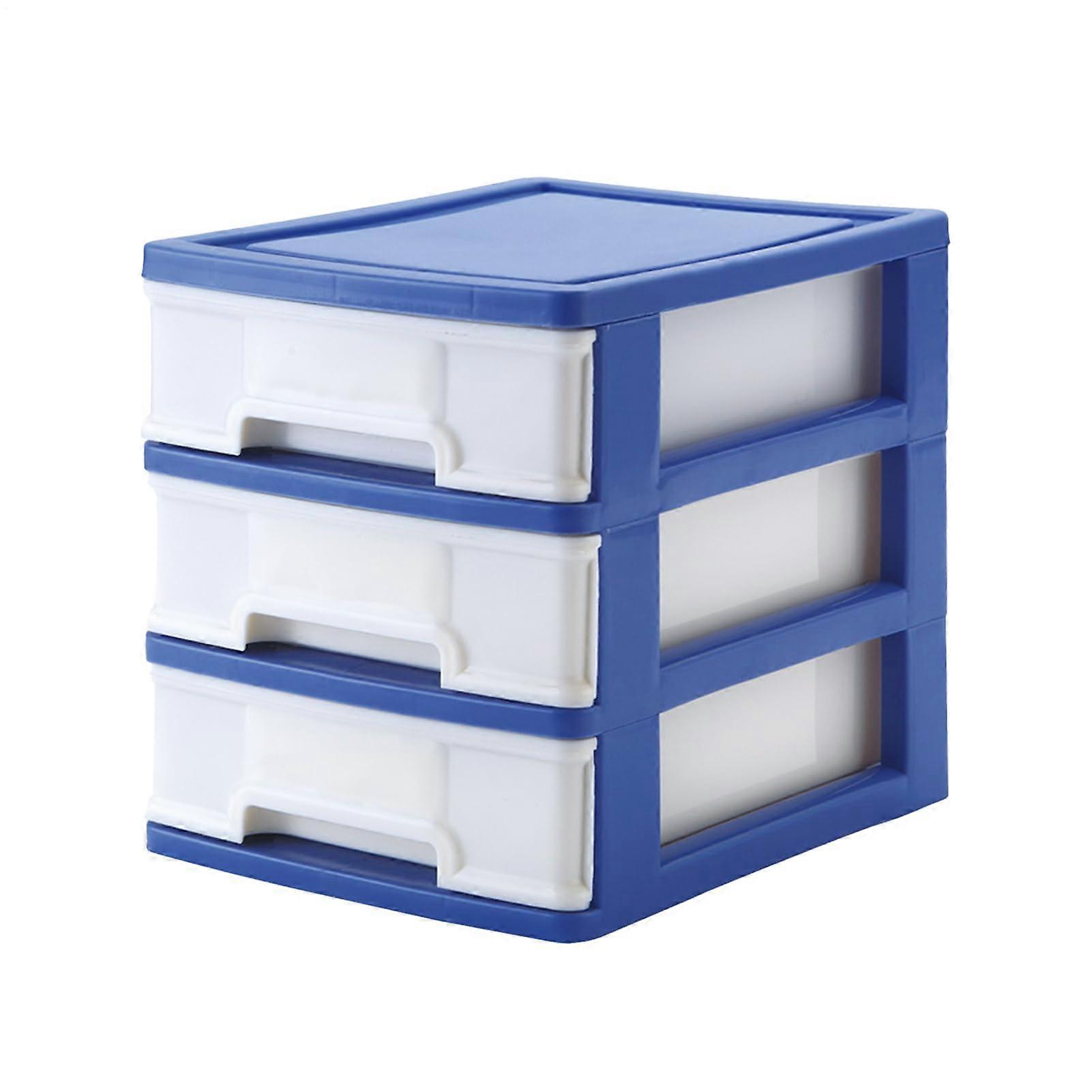 Desktop Storage Box 3Layer Portable Organizer for Office Desk, School, Home Workspace Dark Blue