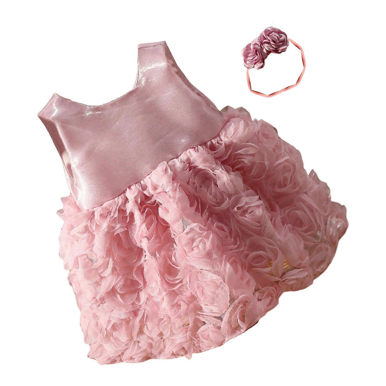 فستان زهرة الرضع ومجموعة ملابس صور طوق الشعر الوردي دعائم هدايا دش حديثي الولادة لتصوير الطفل لمدة 0 إلى 1 شهر