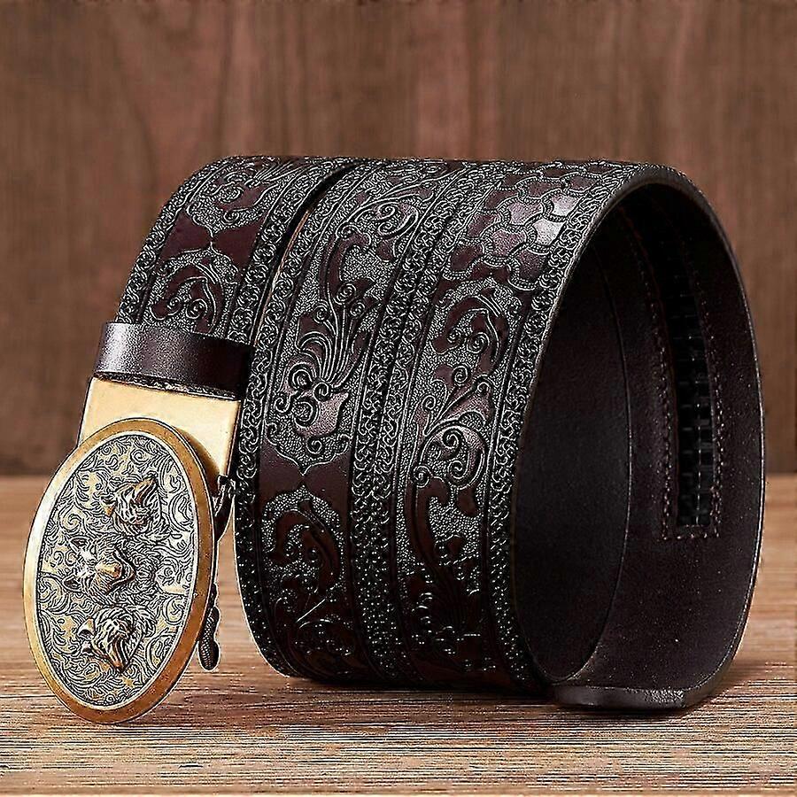 35cm Mode Prägling Retro Manliga Bälten För Män Företag Kohud Äkta Läder Bälte Drake Mönster Automatisk Spänne Rem