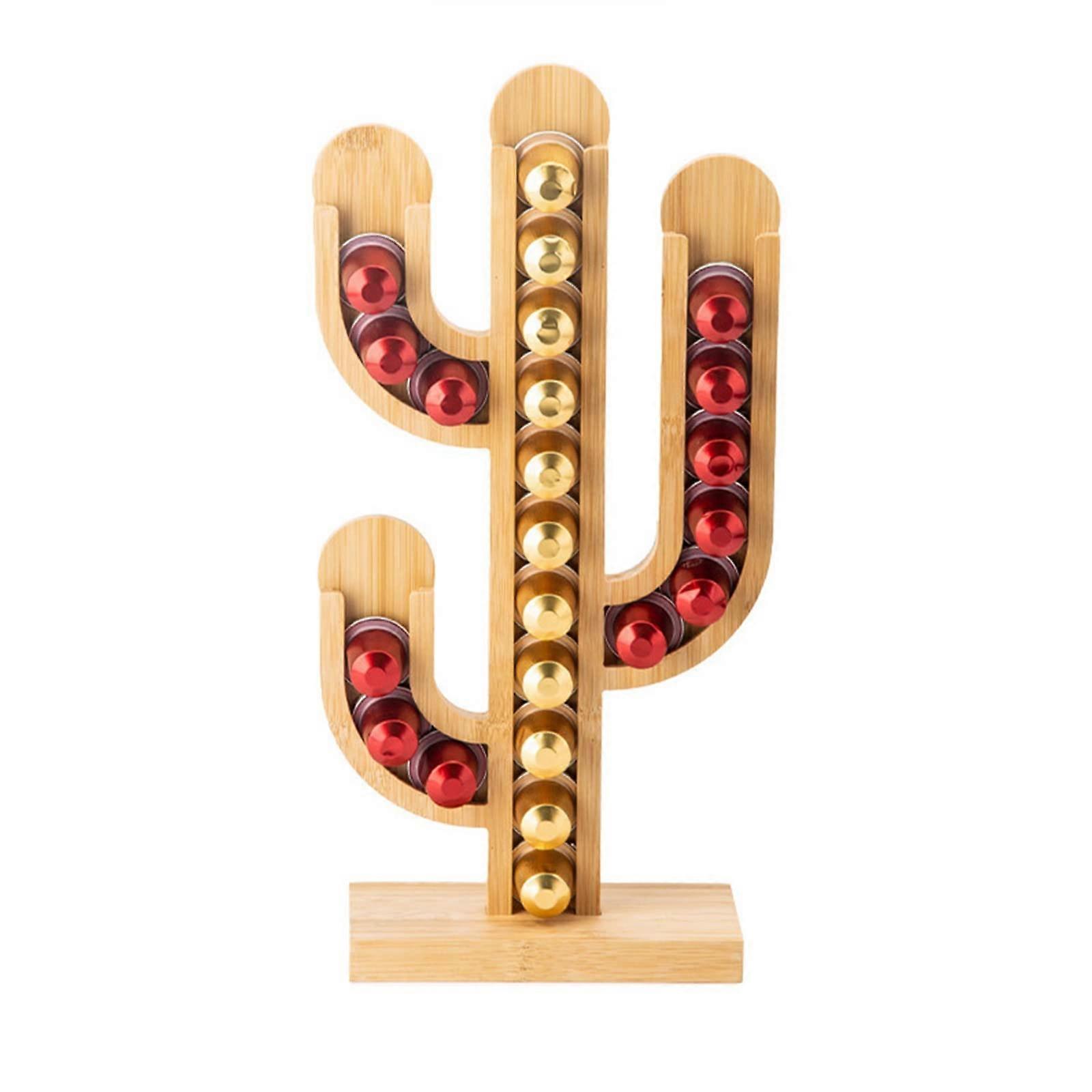 Bamboo Coffee Pod Holder with 360° Spinning Base, SpaceSaving Capsule Stand for Countertop Storage