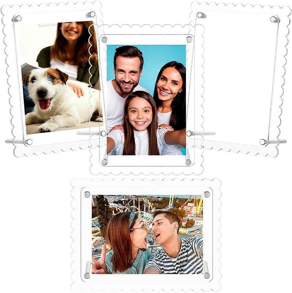 4 Pack 4x6 Acrylic Picture Frames Clear Desk Picture Frames with Stand Double Sided Modern Frames Transparent Square Cubes Frame for Desktop Display f