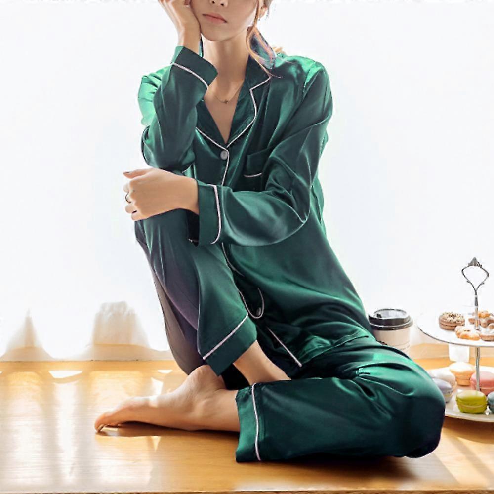 2 Pieces Women Silk Satin Pajamas Pyjamas Set Sleepwear Pijama Winter Long Sleeve Tops Pants Set Loungewear pyjama pour femme