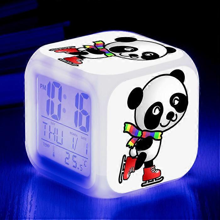 PANDA LED Alarm Clock with Seven-Color Changing Colors, Square Clock, Creative Large Screen Digital Electronic Clock for Students